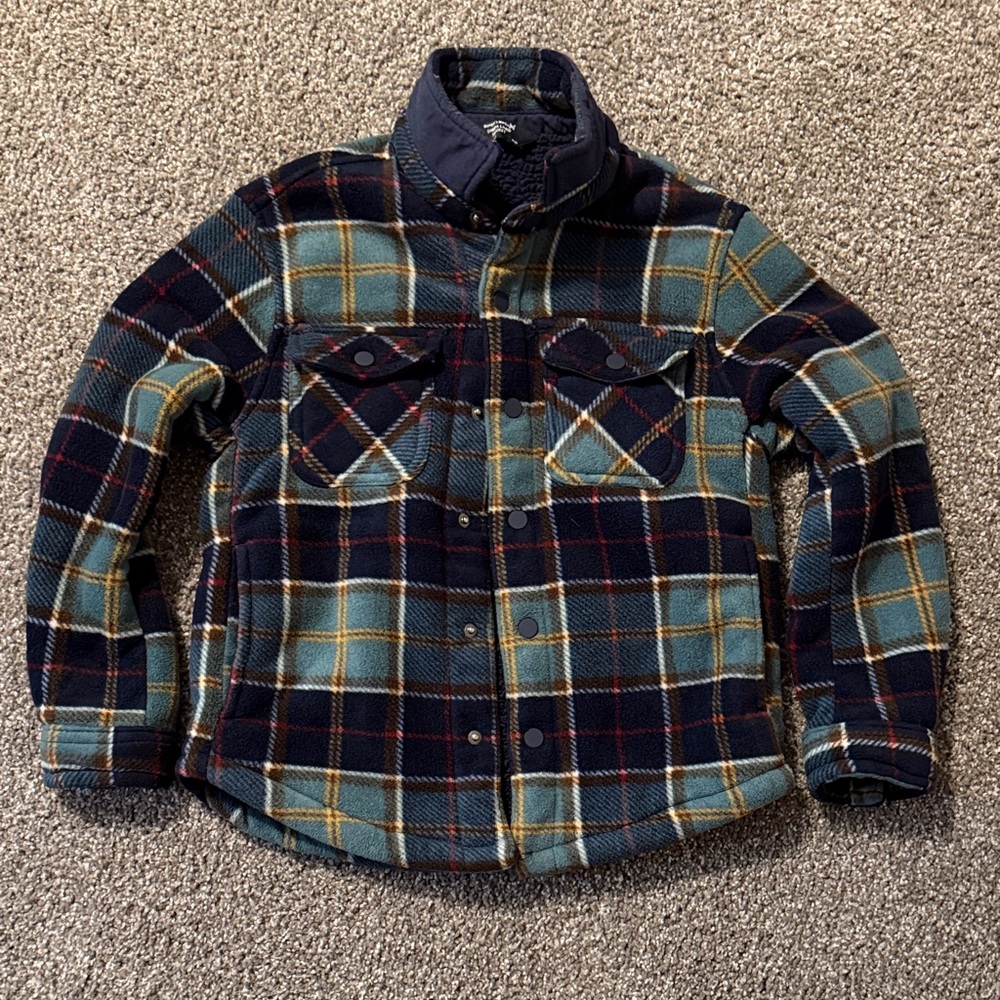 Kids' Plaid Fleece Jacket - Navy and Teal size M 8